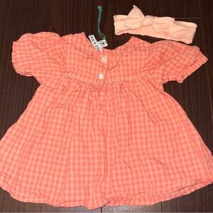 Emile et Ida Pink Gingham Baby Dress with Headband